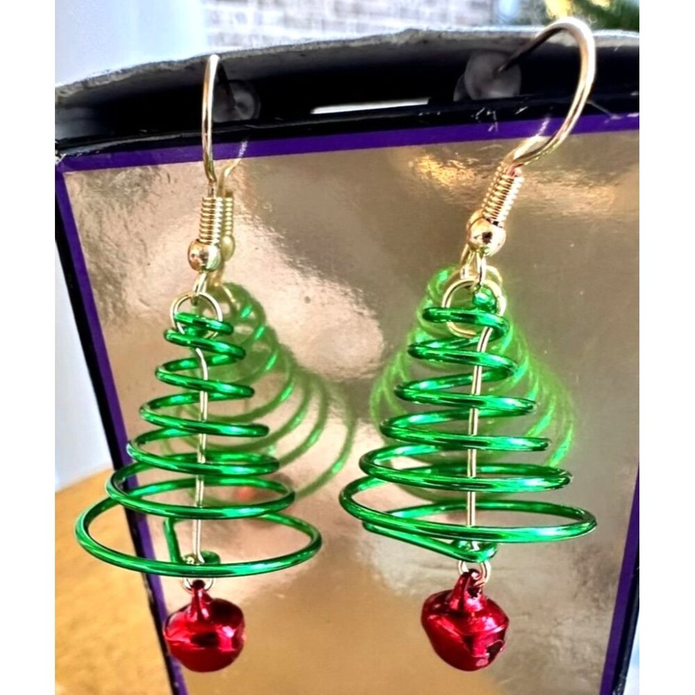 Christmas Tree Earrings Jingle Bells New Dangle Hooks Festive Holiday Pa…